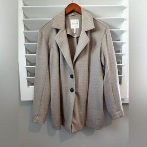 Avec Les Filles Oversized Knit Tan Herringbone Blazer XS Preppy Academia